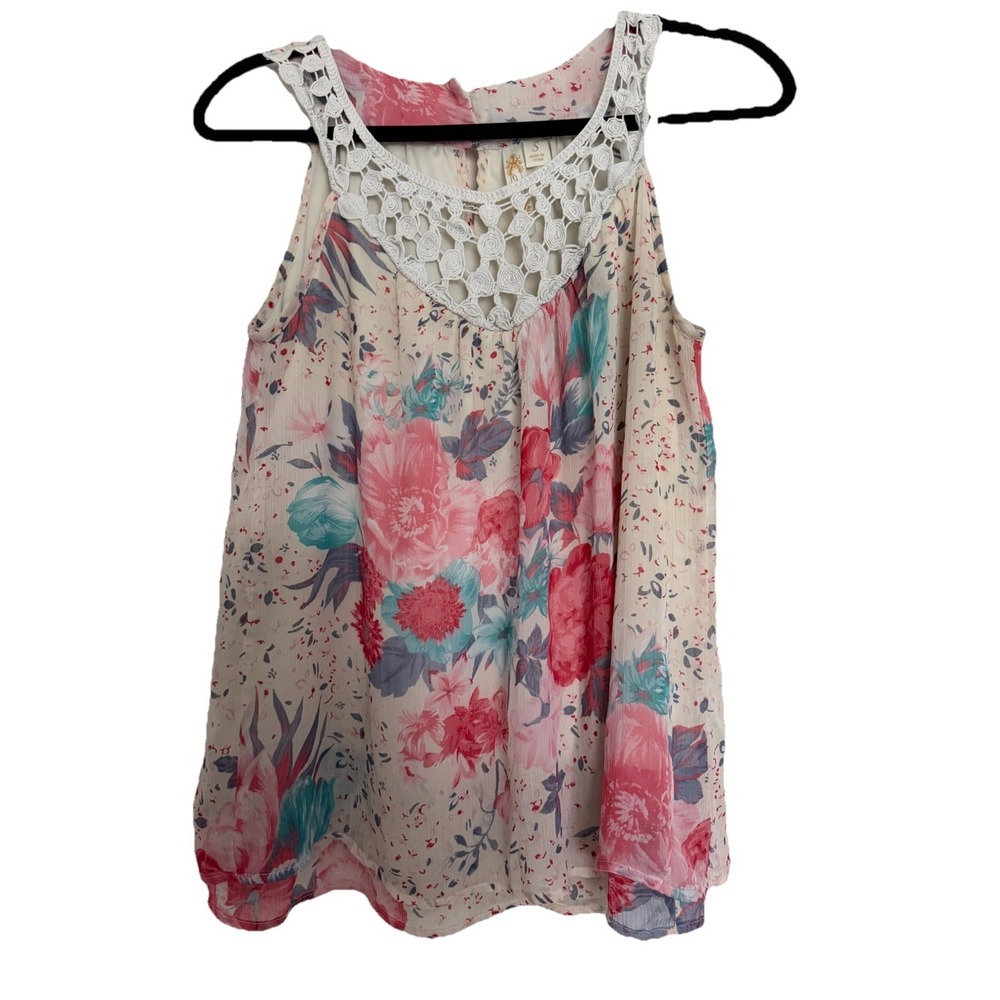Adiva Floral & Chrochet Sleeveless Sheer Material Blouse With White Lining S Boh
